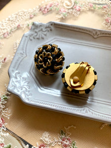 Vintage Black and Gold Chunky  Flower Earrings