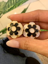Load image into Gallery viewer, Vintage Black and White Flora Enamel Earrings