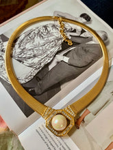 Load image into Gallery viewer, Vintage Christian Dior Diamond Pearl Pendant Flat Chain Necklace