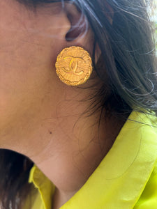 Vintage Chanel Matte Gold CC Earrings
