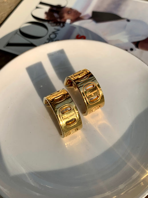 Vintage Salvatore Ferragamo Gancini Logo Hoop Earrings