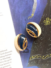 Load image into Gallery viewer, Vintage White and Blue Enamel Oval Earrings