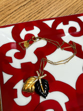 Load image into Gallery viewer, Vintage Nina Ricci Black &amp; Gold Enamel Leaf Necklace