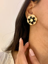 Load image into Gallery viewer, Vintage Black and White Flora Enamel Earrings