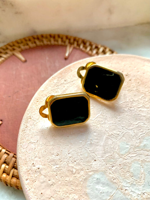 Vintage Black Enamel Block Earrings