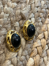 Load image into Gallery viewer, Vintage Black Oval Art Deco Earrings