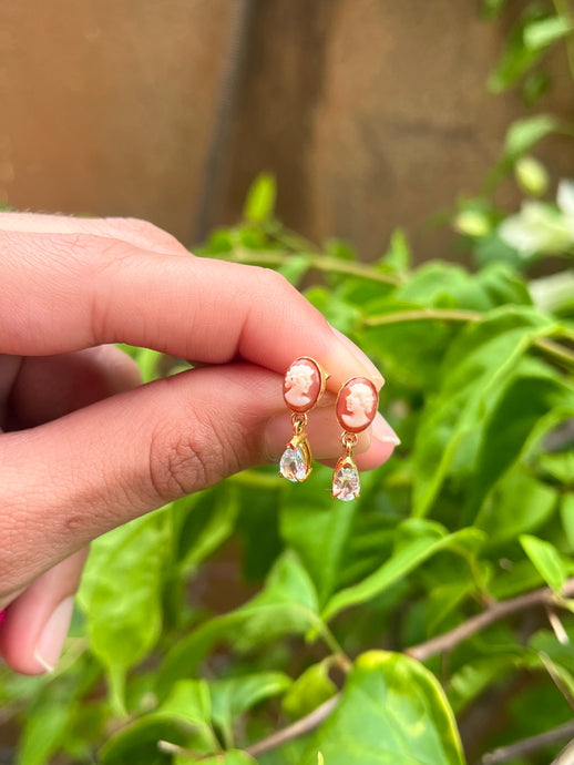 Mini Cameo And Aquamarine Drop Earrings