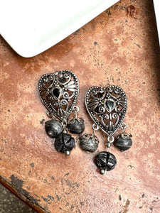 Vintage Silver Chunky Heart Earrings