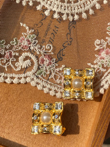 Vintage Block Pearl Diamond Earrings