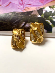 Vintage Rectangular Gold Gem Earrings