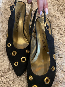 Vintage Yves Saint Laurent Gold Bubble Sling Back Heels