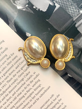 Load image into Gallery viewer, Vintage Oval Pearl Diamond Earrings