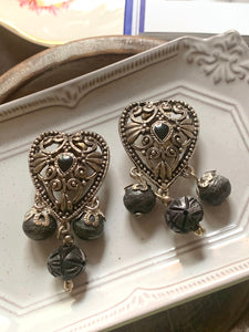 Vintage Silver Chunky Heart Earrings