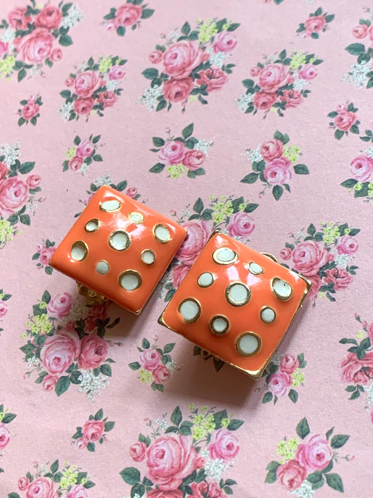 Vintage Orange Dice Earrings