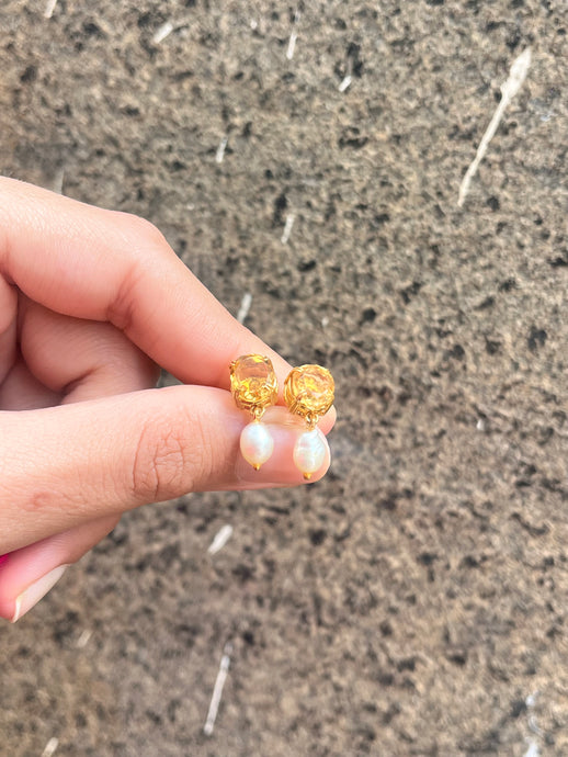 Citrine Baroque Pearl Drop Earrings