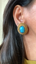 Load image into Gallery viewer, Vintage Turquoise Oval Dotted Earrings