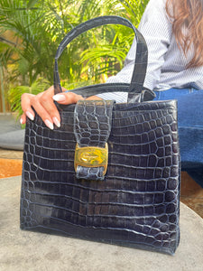 Vintage Salvatore Ferragamo Vara Navy Leather Handbag