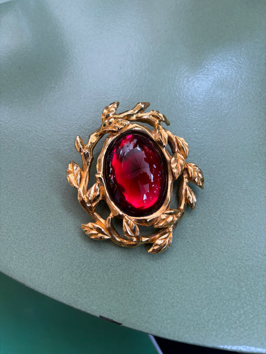 Vintage Lanvin Red Flower Wreath Brooch