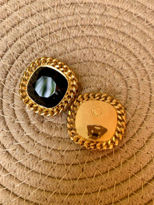 Vintage Celine Chunky Black Stone Earrings