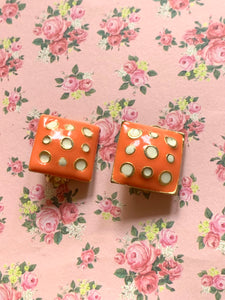 Vintage Orange Dice Earrings