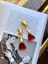 Load image into Gallery viewer, Vintage Linked Diamond &amp; Red Stone Earrings