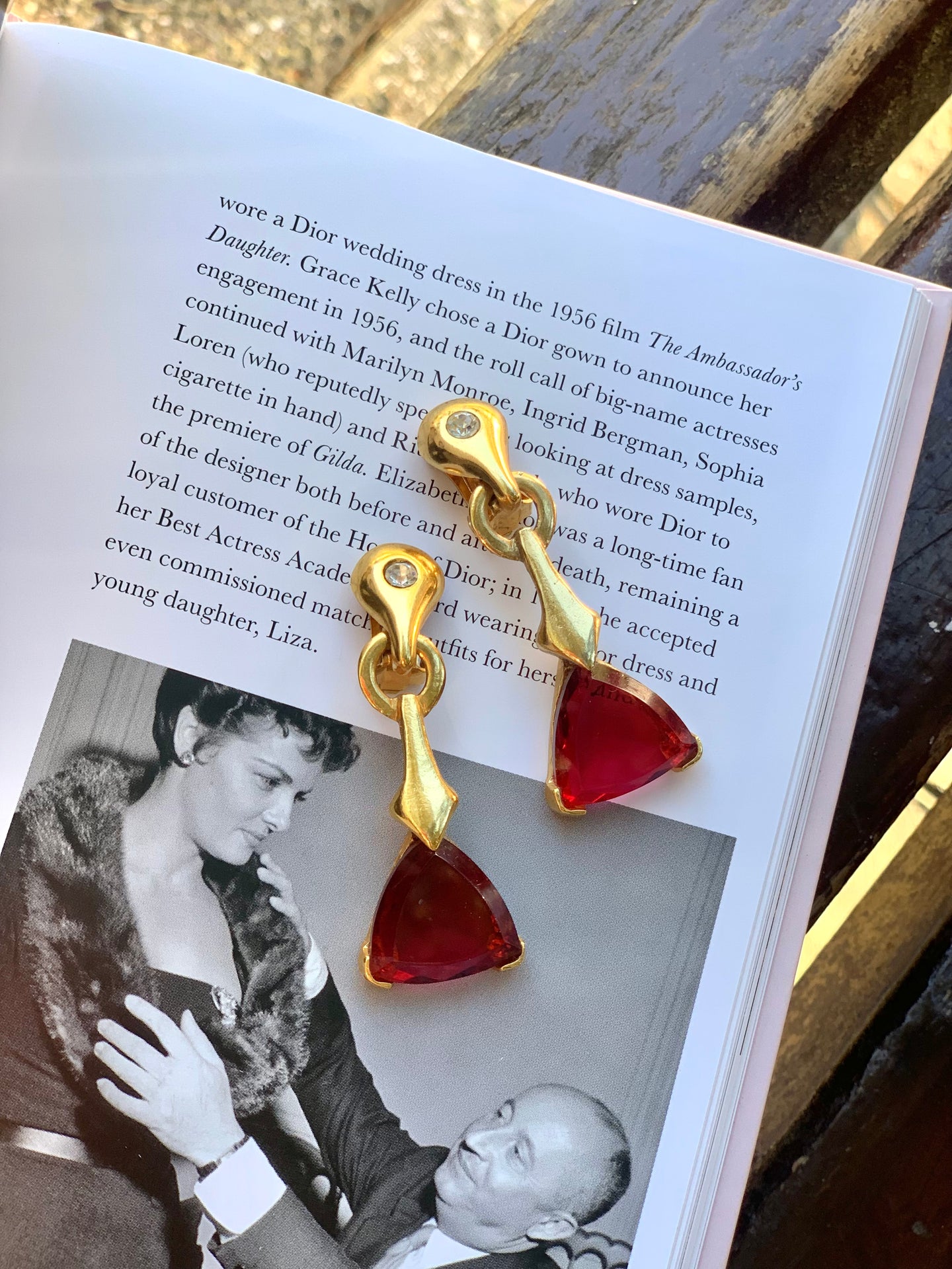 Vintage Linked Diamond & Red Stone Earrings