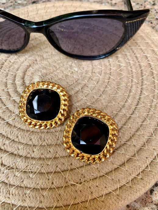 Vintage Celine Chunky Black Stone Earrings