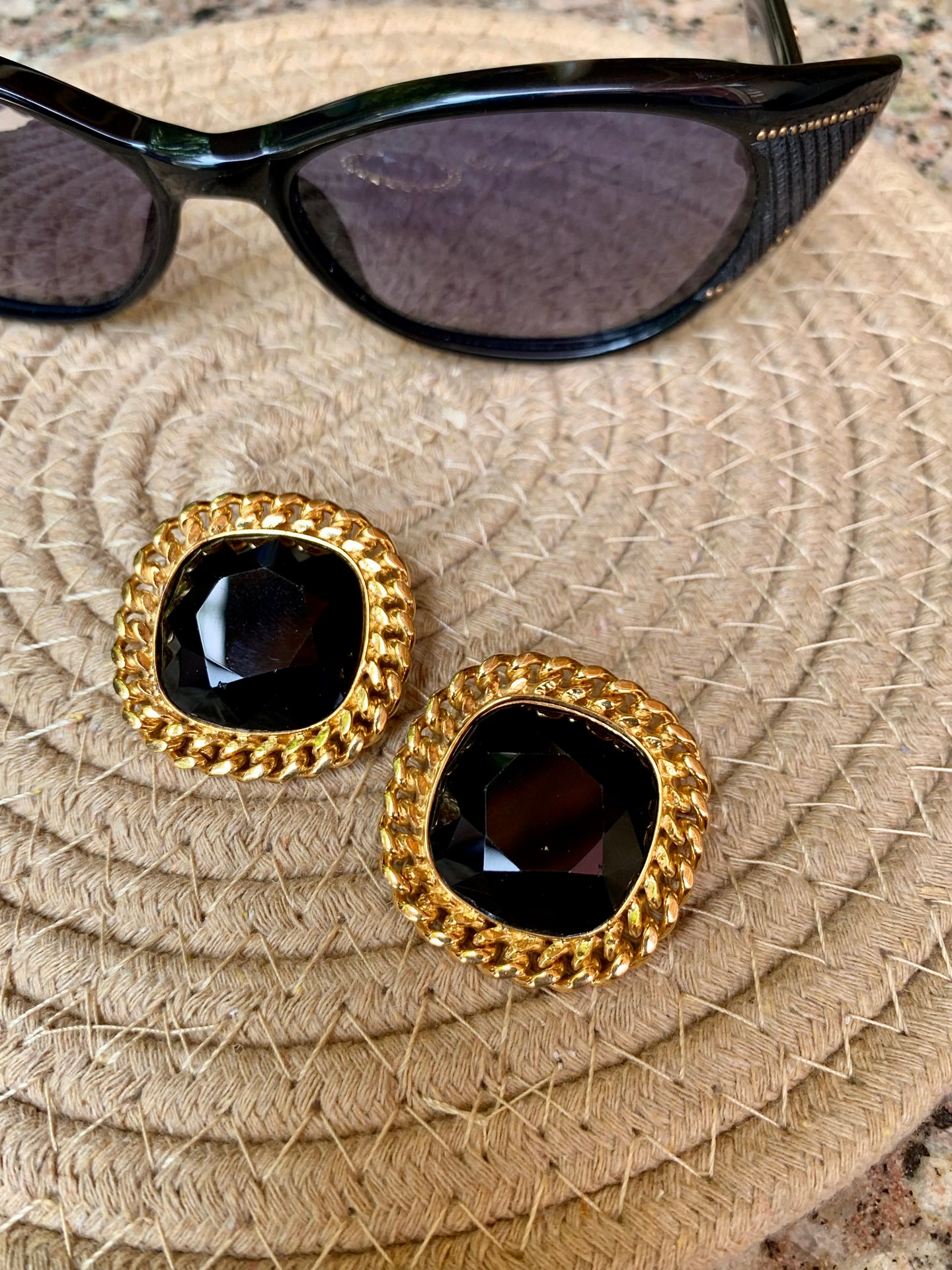 Vintage Celine Chunky Black Stone Earrings