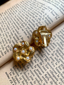 Vintage Gold Pearl Flower Earrings