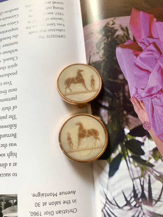 Vintage Hermes Horse Button Stud Earrings