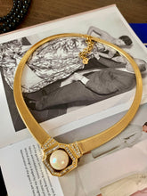 Load image into Gallery viewer, Vintage Christian Dior Diamond Pearl Pendant Flat Chain Necklace