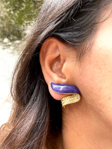Vintage Blue Enamel Wave Diamond Earrings