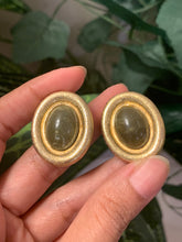 Load image into Gallery viewer, Vintage Green Stone Chunky Button Earrings