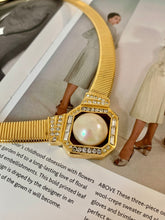 Load image into Gallery viewer, Vintage Christian Dior Diamond Pearl Pendant Flat Chain Necklace