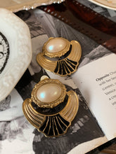Load image into Gallery viewer, Vintage Gold &amp; Black Art Deco Pearl Earrings