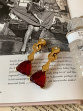 Load image into Gallery viewer, Vintage Linked Diamond &amp; Red Stone Earrings