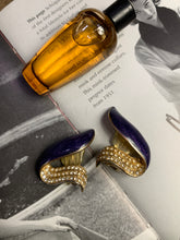 Load image into Gallery viewer, Vintage Blue Enamel Wave Diamond Earrings