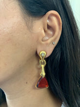Load image into Gallery viewer, Vintage Linked Diamond &amp; Red Stone Earrings
