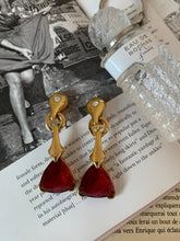 Load image into Gallery viewer, Vintage Linked Diamond &amp; Red Stone Earrings
