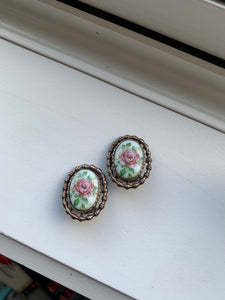 Vintage Porcelain Rose Earrings