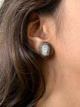 Load image into Gallery viewer, Vintage Silver &amp; Mother of Pearl Cameo Stud Earrings