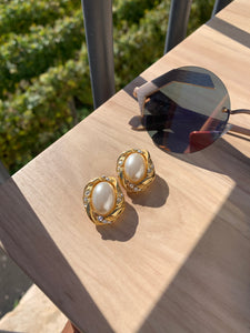 Vintage Pearl & Dimond Oval Earrings