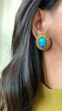 Load image into Gallery viewer, Vintage Turquoise Oval Dotted Earrings