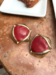 Vintage Chunky Red Leather Earrings