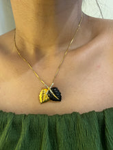 Load image into Gallery viewer, Vintage Nina Ricci Black &amp; Gold Enamel Leaf Necklace
