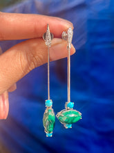 Load image into Gallery viewer, Malachite And Turquoise Diamond Danglers