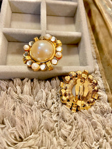 Vintage Oscar De La Renta Pearl & Diamond Earrings