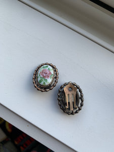 Vintage Porcelain Rose Earrings