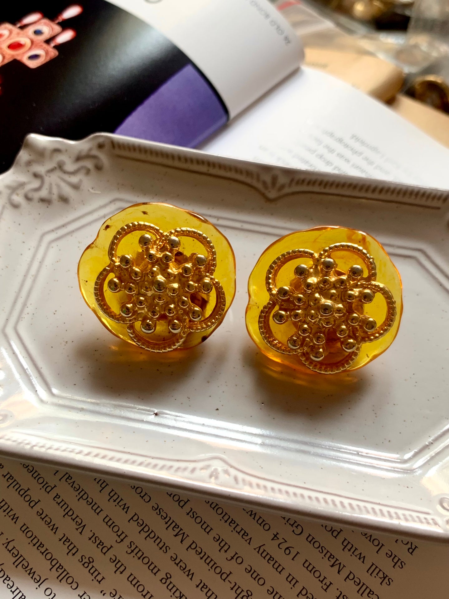 Vintage Citrine Patterned Earrings