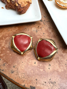 Vintage Chunky Red Leather Earrings